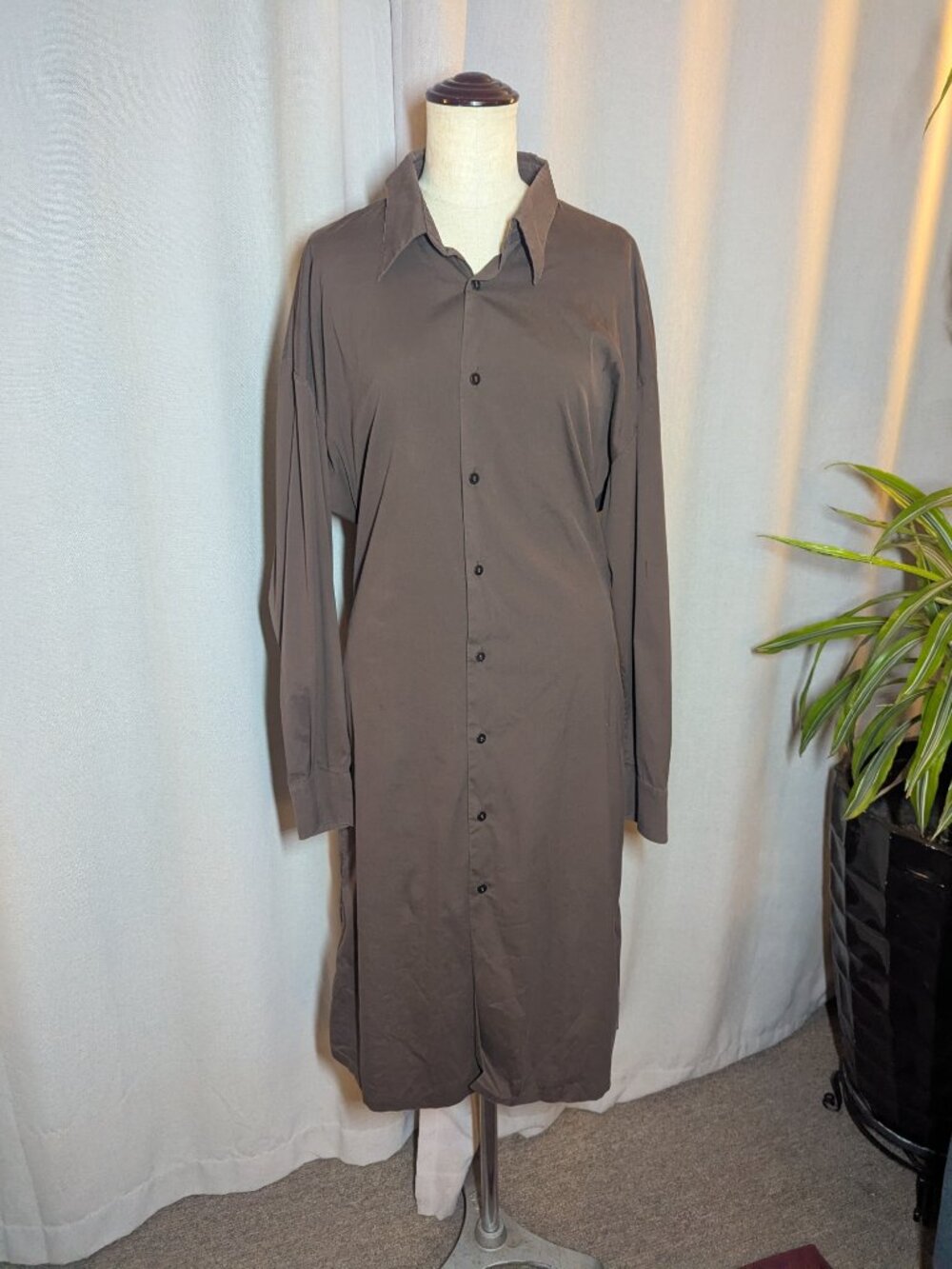 Jil Sander Brown Midi Dress Buttons Collar Shirt Dress Italy Size 40 US 10